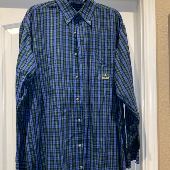 Mens Wrangler Riata Blue Plaid Long Sleeve Button Down Shirt Size Large EUC - Picture 1 of 1